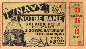 1928 Navy Notre Dame Irish College Football Ticket Stub College Wall Art
